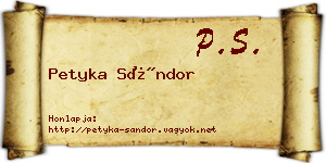 Petyka Sándor névjegykártya